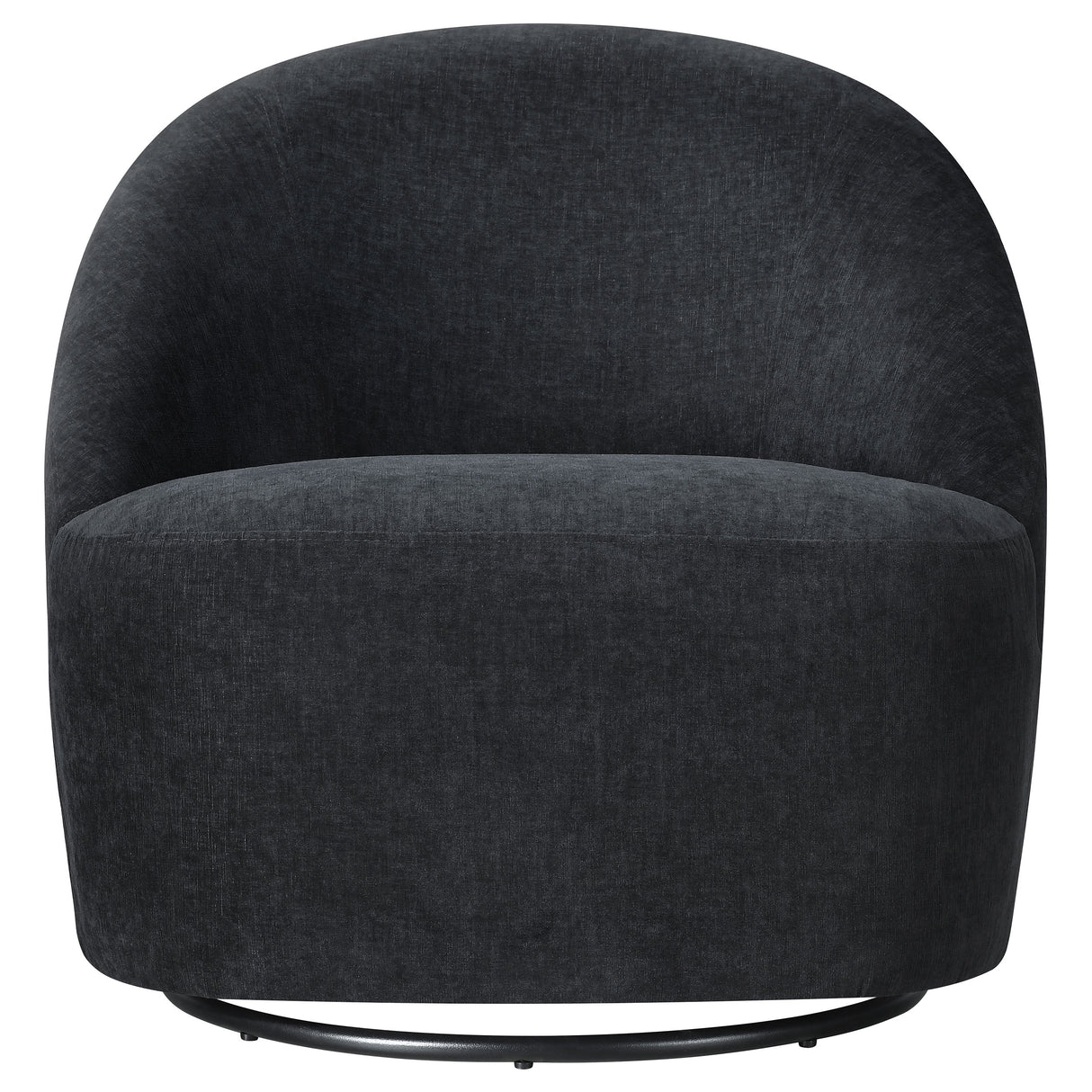 Leon Black Chenille Upholstered Swivel Barrel Accent Chair