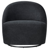 Leon Black Chenille Upholstered Swivel Barrel Accent Chair