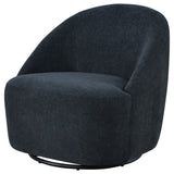 Leon Black Chenille Upholstered Swivel Barrel Accent Chair