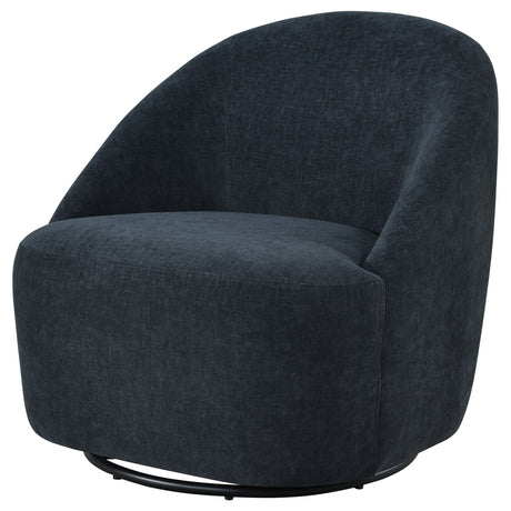 Leon Black Chenille Upholstered Swivel Barrel Accent Chair