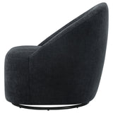 Leon Black Chenille Upholstered Swivel Barrel Accent Chair