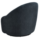 Leon Black Chenille Upholstered Swivel Barrel Accent Chair