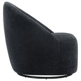 Leon Black Chenille Upholstered Swivel Barrel Accent Chair