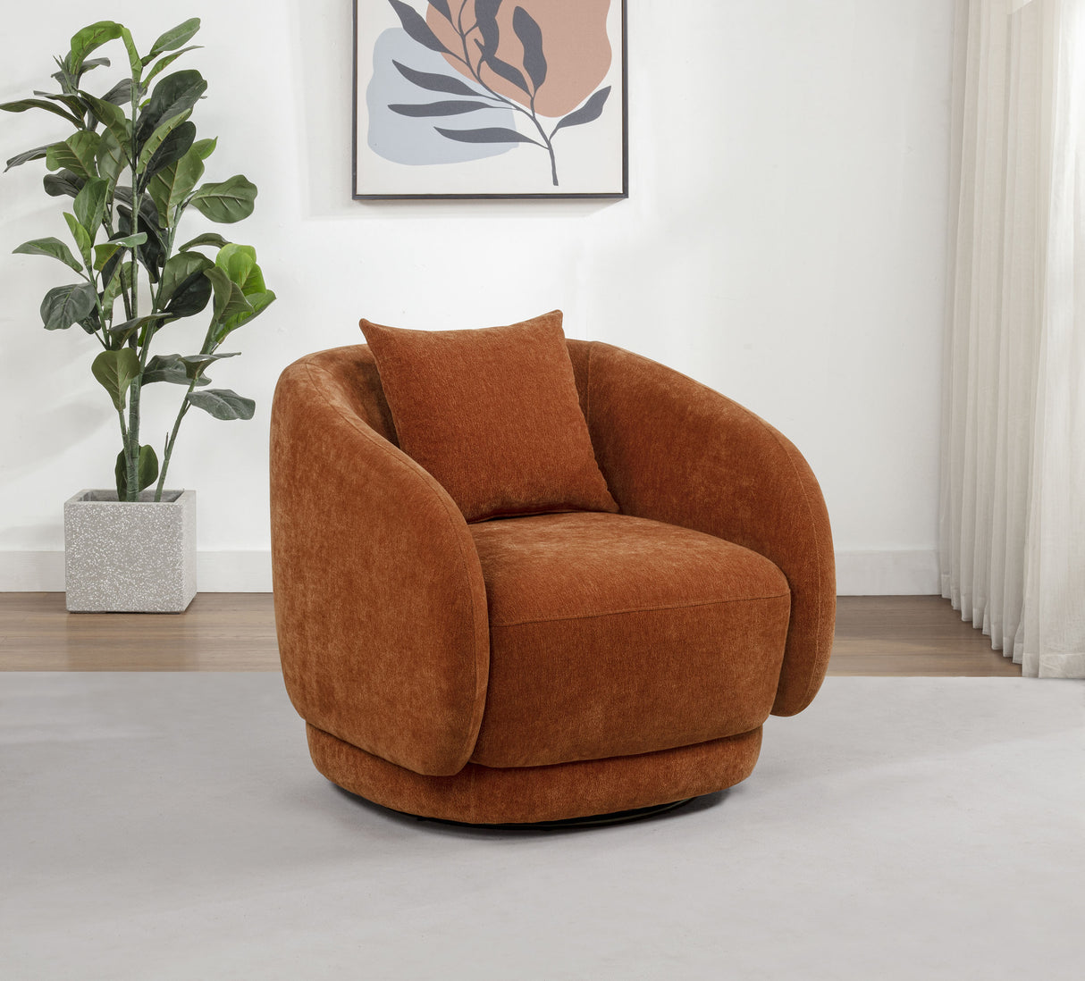 Arnaud Burnt Orange Chenille Swivel Accent Chair