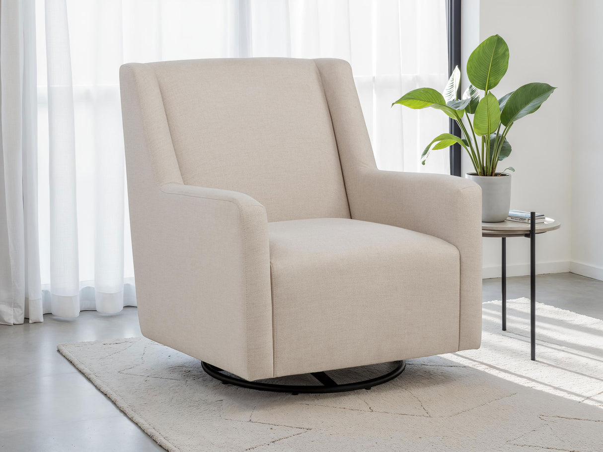 Sorrel Fabric Upholstered Swivel Glider Arm Chair, Latte