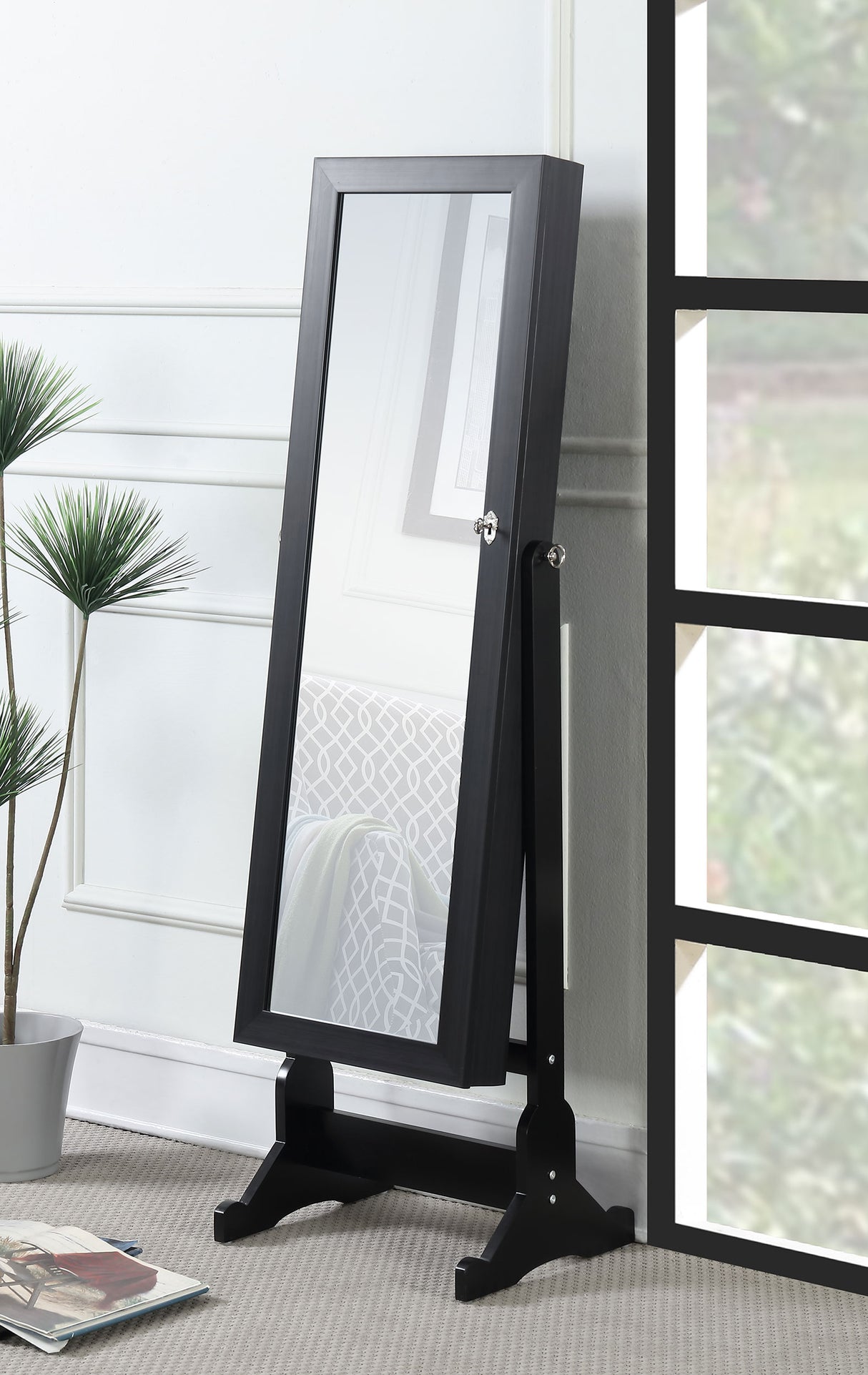 Tutuola Cheval Mirror with Jewelry Storage - Black