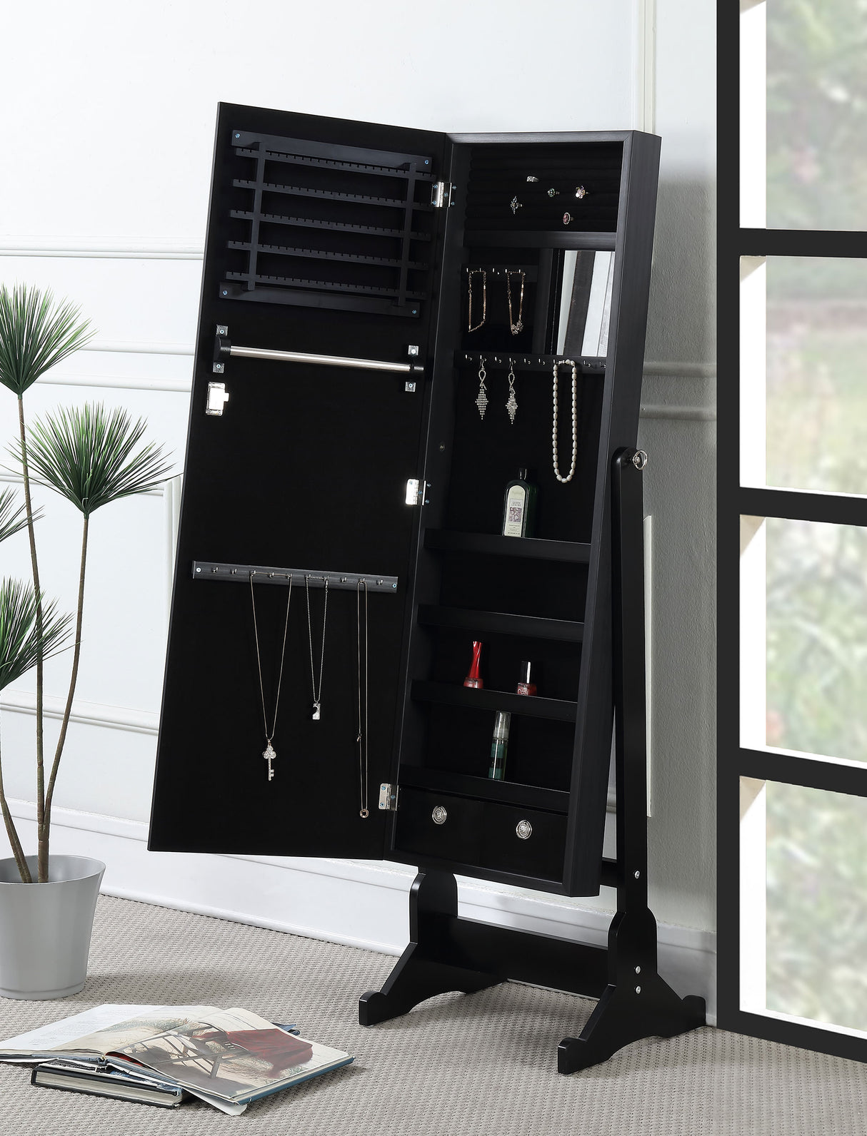 Tutuola Cheval Mirror with Jewelry Storage - Black