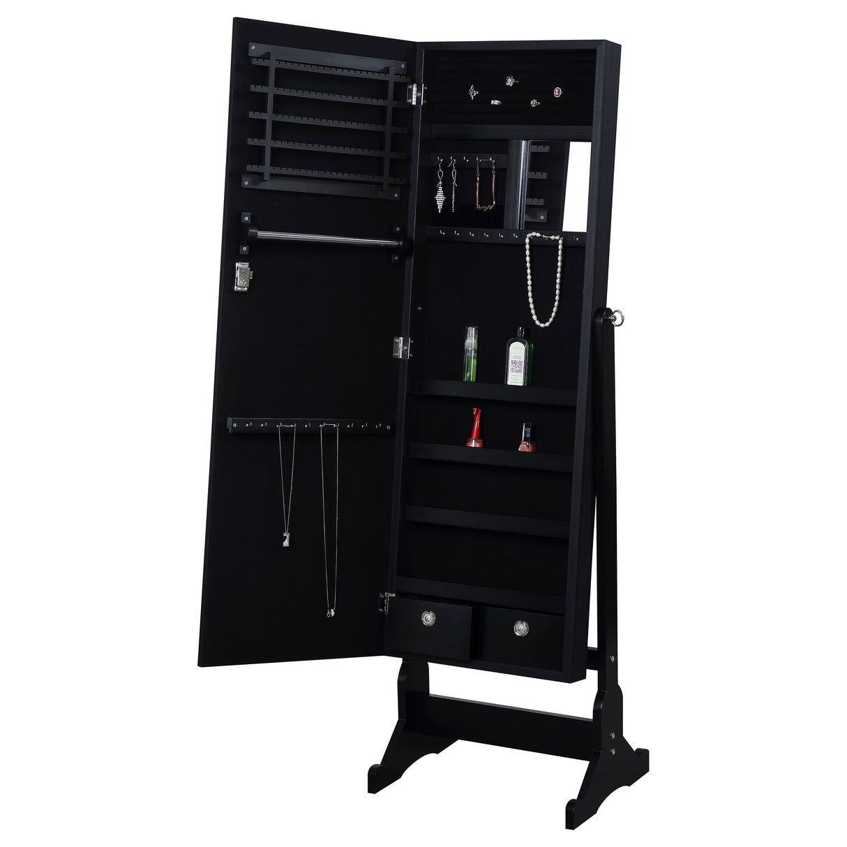 Tutuola Cheval Mirror with Jewelry Storage - Black