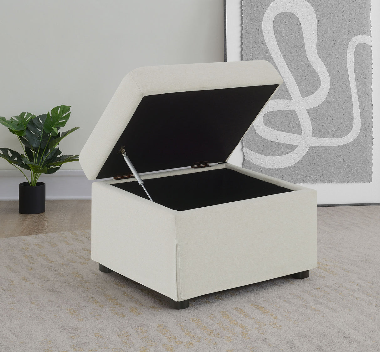 Winter Upholstered Hydraulic Lift Top Storage Ottoman, Beige