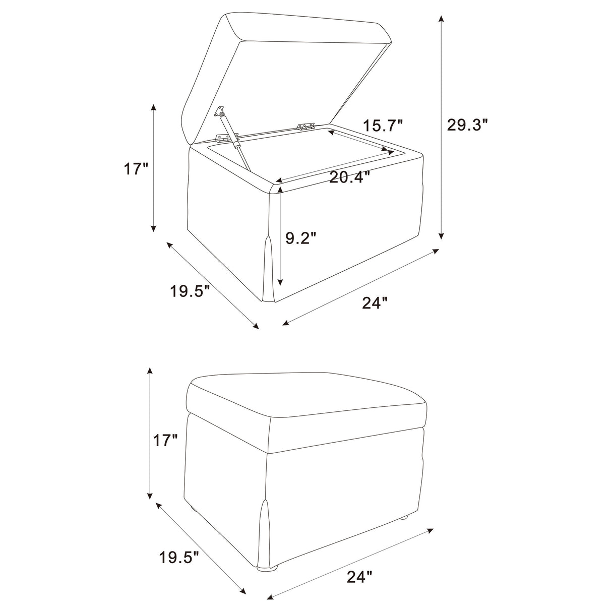 Winter Upholstered Hydraulic Lift Top Storage Ottoman, Beige