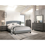 Queen Size Bed With Adjustable Button Tufted Headboard - Gray