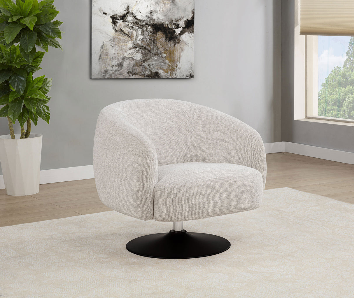 Dave Upholstered Barrel Back Swivel Club Chair - Beige