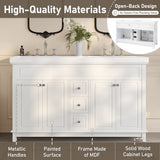 Bathroom Vanity Cabinet Only, 3 Drawers & 4 Doors & Double Layer Shelves - White