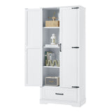 Tall Bathroom Storage Cabinet With 2 Doors And 2 Drawer, Adjustable Shelf - White