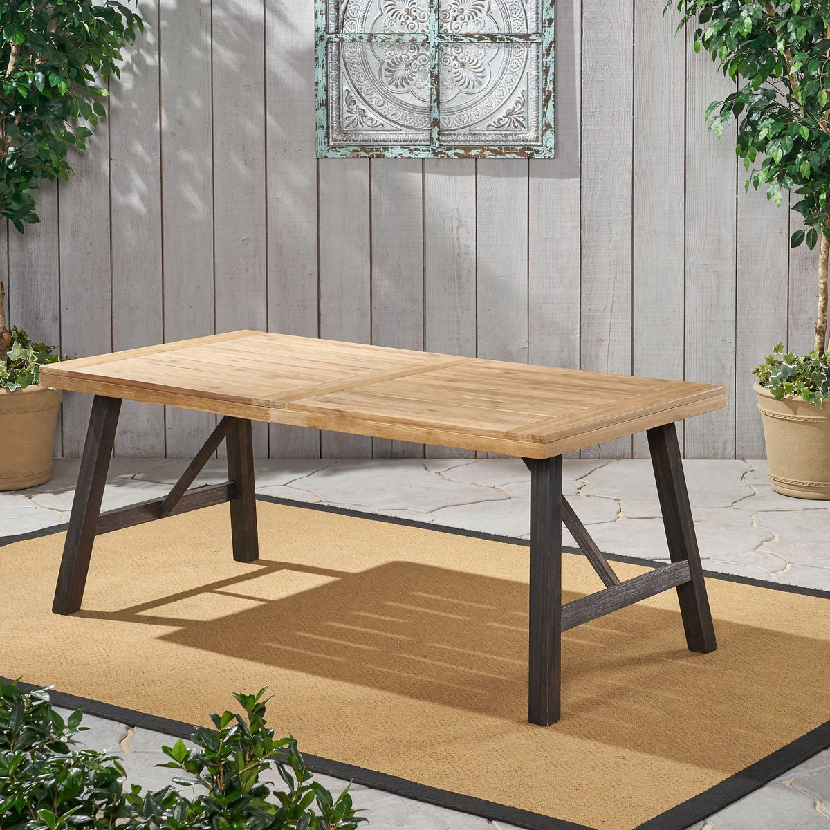 Outdoor Dining Set With 2 Bench And 1 Dining Table - Light Brown