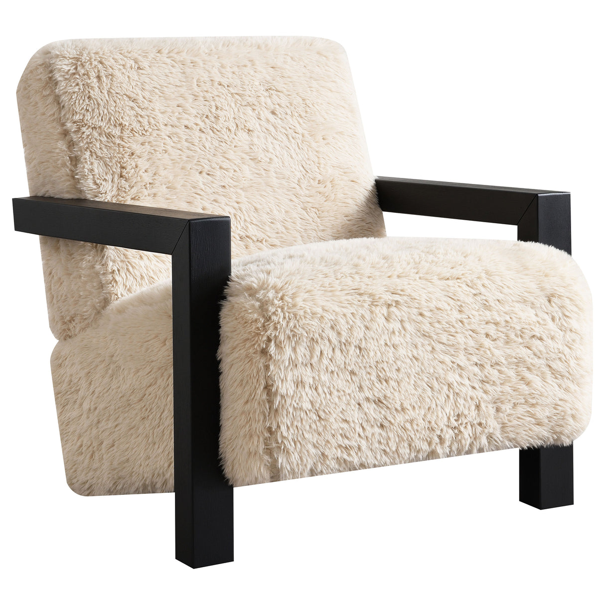 Fitzroy Faux Fur Accent Chair with Solid Wood Arms, Latte