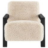 Fitzroy Faux Fur Accent Chair with Solid Wood Arms, Latte