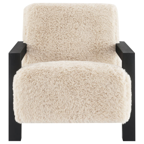 Fitzroy Faux Fur Accent Chair with Solid Wood Arms, Latte