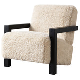 Fitzroy Faux Fur Accent Chair with Solid Wood Arms, Latte