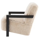 Fitzroy Faux Fur Accent Chair with Solid Wood Arms, Latte