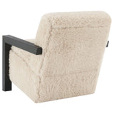Fitzroy Faux Fur Accent Chair with Solid Wood Arms, Latte