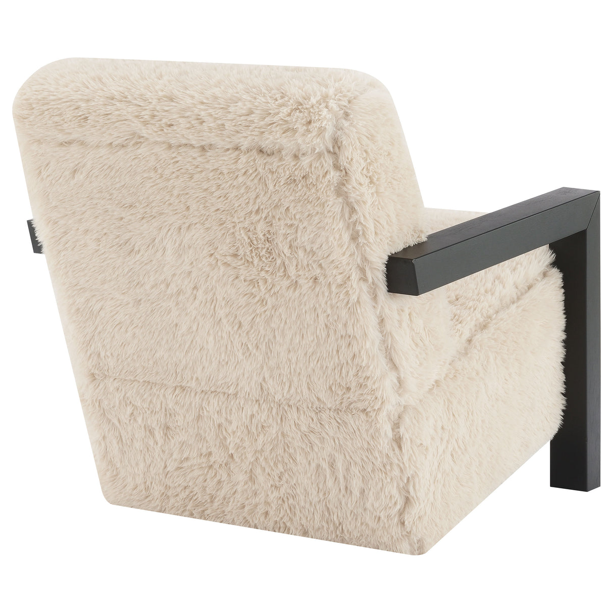 Fitzroy Faux Fur Accent Chair with Solid Wood Arms, Latte