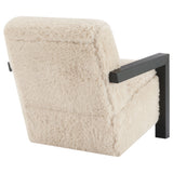 Fitzroy Faux Fur Accent Chair with Solid Wood Arms, Latte