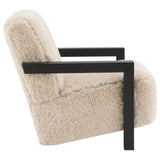 Fitzroy Faux Fur Accent Chair with Solid Wood Arms, Latte