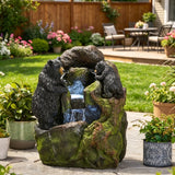 23.75" High Hand Crafted Weather Resistant Floor Fountain, Moss + Black