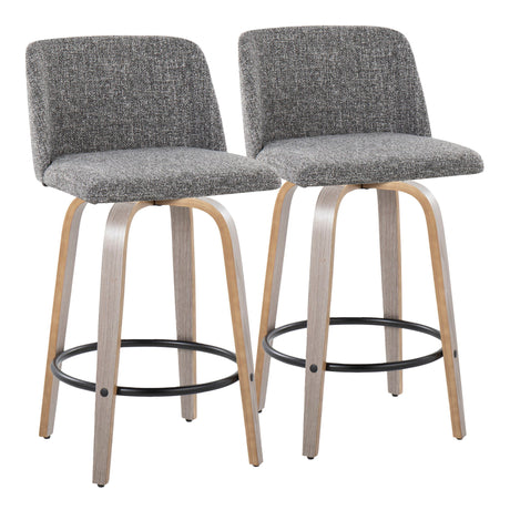Toriano - Contemporary Fixed Height Counter Stool With Swivel & Round Footrest (Set of 2) - Stool Sets - Alpine Outlets