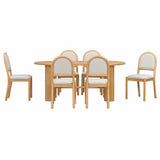 Oval Dining Table Set For 6 With Fluted Pedestal Base, 7 Piece Set Including 6 Upholstered Chairs