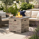 Outdoor Square Propane Fire Pit Table in Stone Gray with 40000 BTU Heat