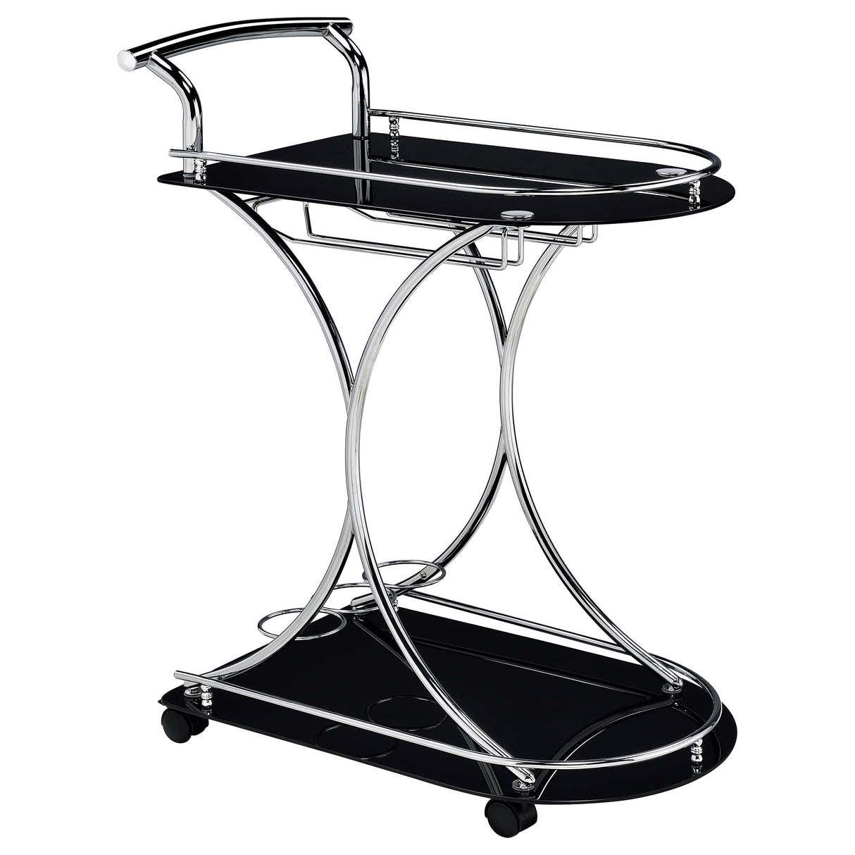 Elfman 2-Tier Glass and Chrome Metal Bar Cart in Black