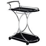 Elfman 2-Tier Glass and Chrome Metal Bar Cart in Black