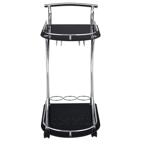 Elfman 2-Tier Glass and Chrome Metal Bar Cart in Black