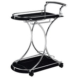 Elfman 2-Tier Glass and Chrome Metal Bar Cart in Black