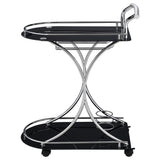 Elfman 2-Tier Glass and Chrome Metal Bar Cart in Black