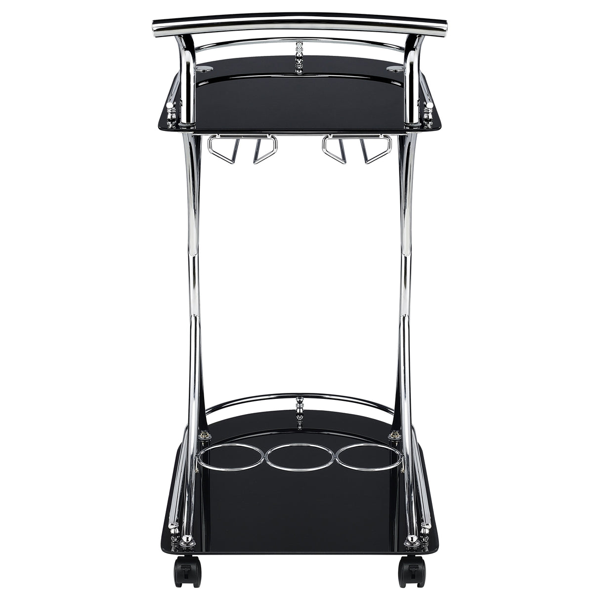 Elfman 2-Tier Glass and Chrome Metal Bar Cart in Black