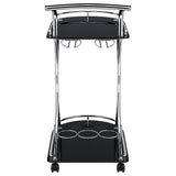 Elfman 2-Tier Glass and Chrome Metal Bar Cart in Black