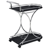 Elfman 2-Tier Glass and Chrome Metal Bar Cart in Black