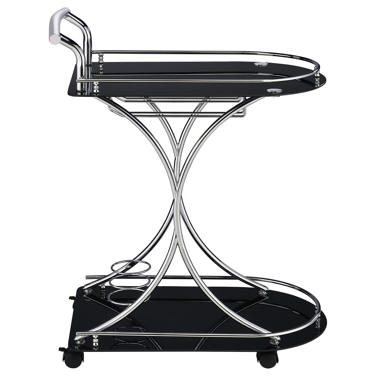 Elfman 2-Tier Glass and Chrome Metal Bar Cart in Black