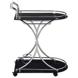 Elfman 2-Tier Glass and Chrome Metal Bar Cart in Black