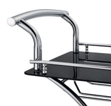 Elfman 2-Tier Glass and Chrome Metal Bar Cart in Black