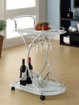 Elfman 2-Tier Glass Shelf Metal Bar Cart, White and Chrome