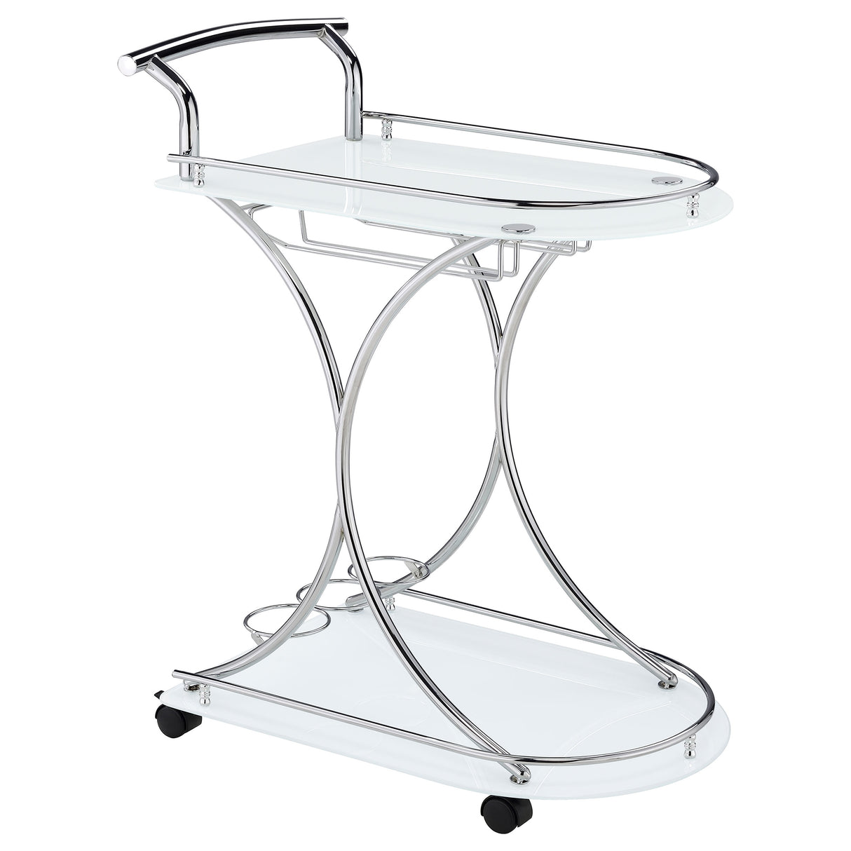 Elfman 2-Tier Glass Shelf Metal Bar Cart, White and Chrome