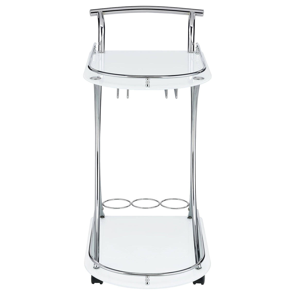Elfman 2-Tier Glass Shelf Metal Bar Cart, White and Chrome