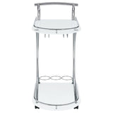 Elfman 2-Tier Glass Shelf Metal Bar Cart, White and Chrome