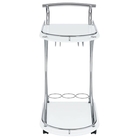 Elfman 2-Tier Glass Shelf Metal Bar Cart, White and Chrome