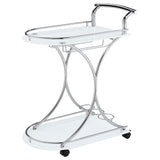 Elfman 2-Tier Glass Shelf Metal Bar Cart, White and Chrome