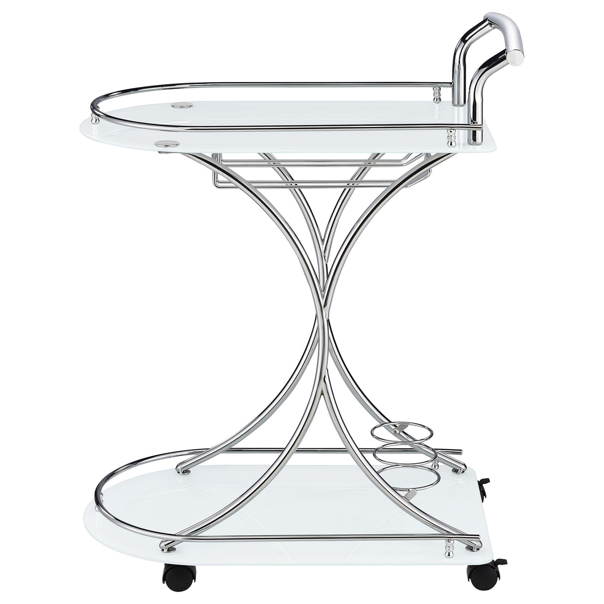 Elfman 2-Tier Glass Shelf Metal Bar Cart, White and Chrome